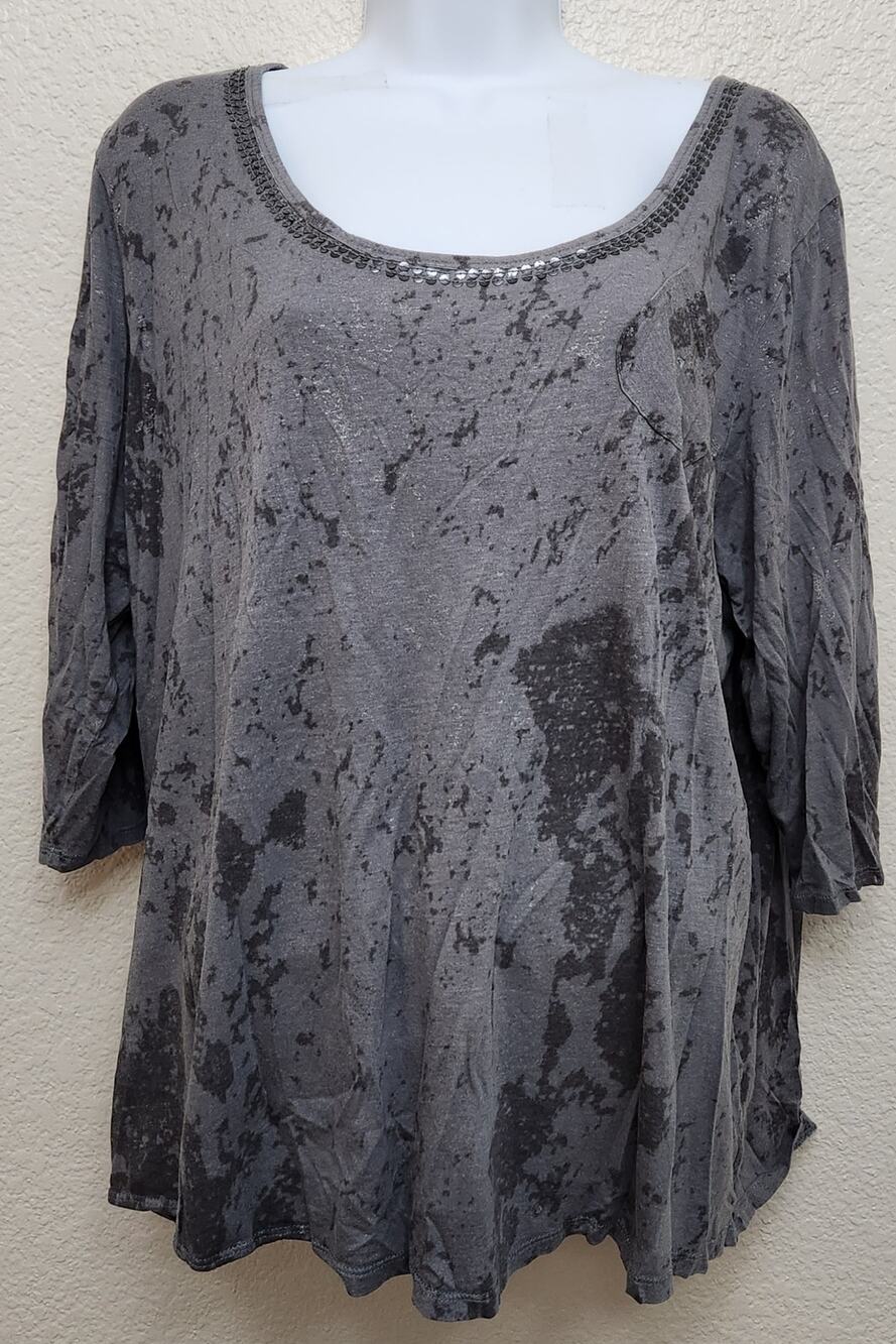 Tees 2 Please Avenue Gray Splatter Print Sequin Bodice Top 18 20 Lightweight